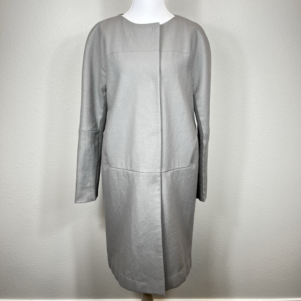 Max Azria Womens Full Length Wool Blend Jacket Medium Gray Classic Preppy Winter